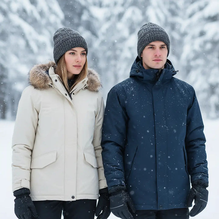 Unisex USB heated beanie hat, black, with visible heating elements, for winter warmth and outdoor activities