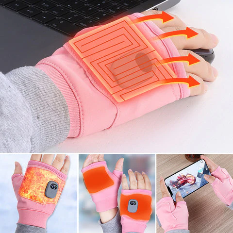 Unisex USB heated fingerless gloves in black, perfect for winter warmth, office, or outdoor activities. Rechargeable hand warmers.