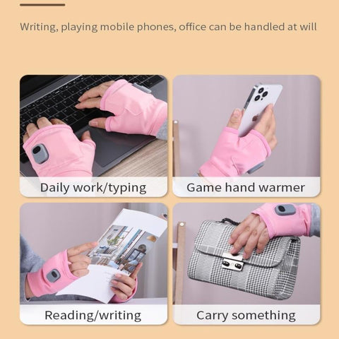Unisex electronic heated fingerless gloves. USB rechargeable hand warmers for cold weather, one size fits all.