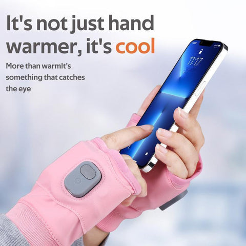 Durable black USB heated fingerless gloves. Rechargeable winter gear for skiing, hiking & outdoor cold weather sports.