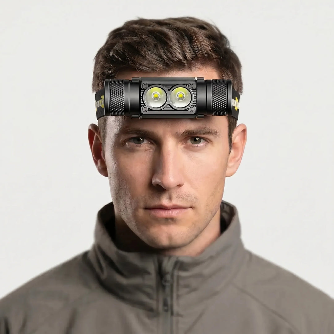 Compact, hands-free USB rechargeable LED headlamp; a versatile emergency light for all outdoor enthusiasts.