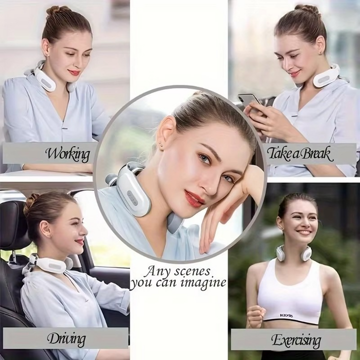 Ergonomic neck & shoulder massager, USB rechargeable, targeting muscle pain and tension relief.