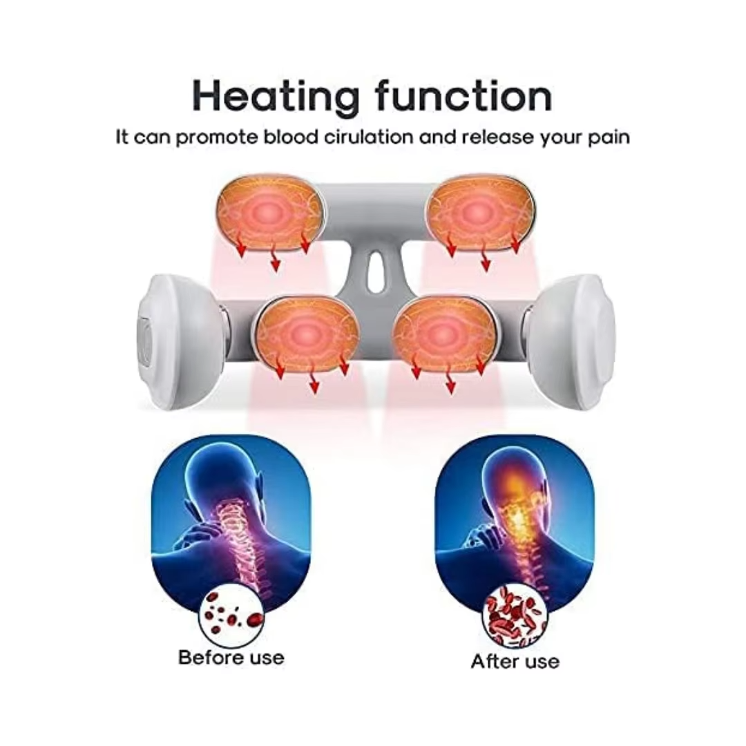 USB rechargeable neck & shoulder massager, providing portable pain relief and muscle therapy.