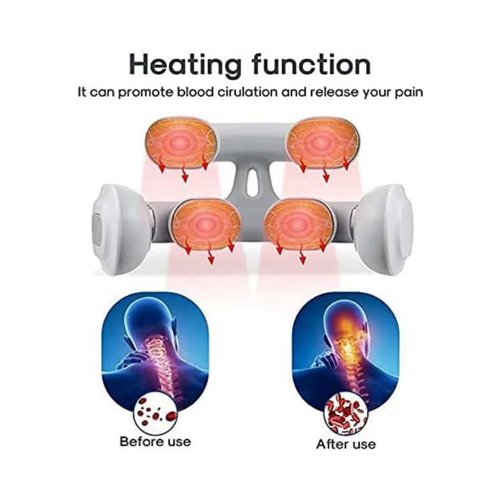 USB rechargeable neck & shoulder massager, providing portable pain relief and muscle therapy.