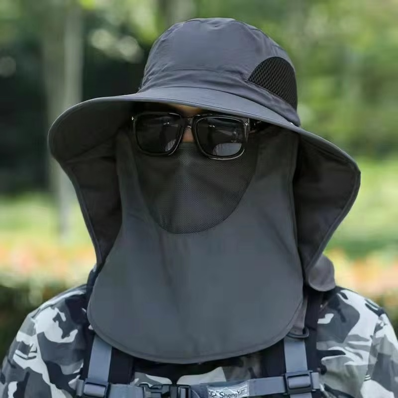 Unisex UV protection sun hat with wide brim & neck flap for hiking, fishing & outdoor adventures.