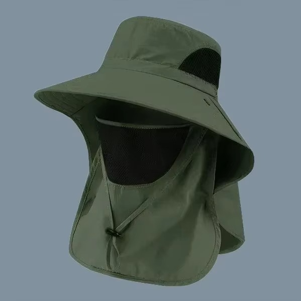 Lightweight unisex camping hat with UPF 50+ UV protection, wide brim, breathable neck flap.