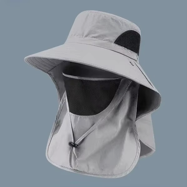 Unisex hiking & fishing hat, wide brim, neck flap, excellent UV protection for sunny days.