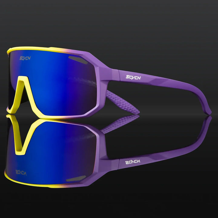 Angled view of unisex UV400 cycling glasses, designed for optimal outdoor vision & active use.