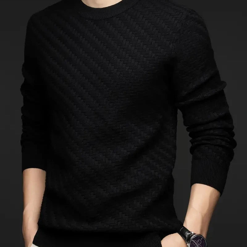 Detailed knit pattern on the Valor unisex textured sweater, highlighting the quality fabric.