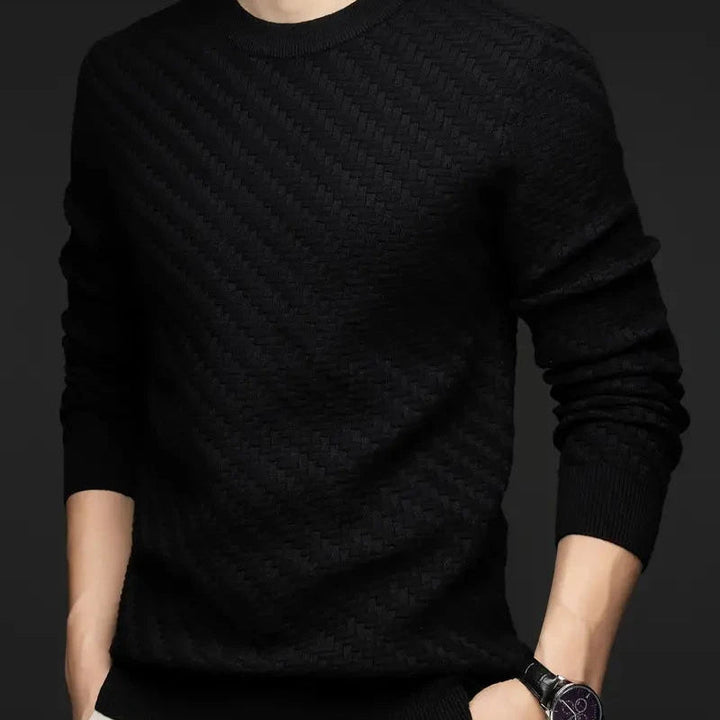 Detailed knit pattern on the Valor unisex textured sweater, highlighting the quality fabric.