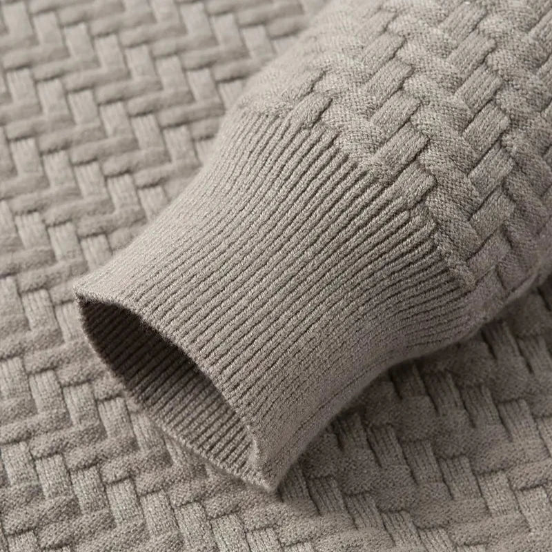Coffee Valor knit pullover, a comfortable textured unisex sweater for stylish everyday looks.