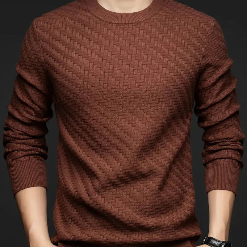 Close-up of the unique texture on the Valor unisex knit sweater, highlighting quality.