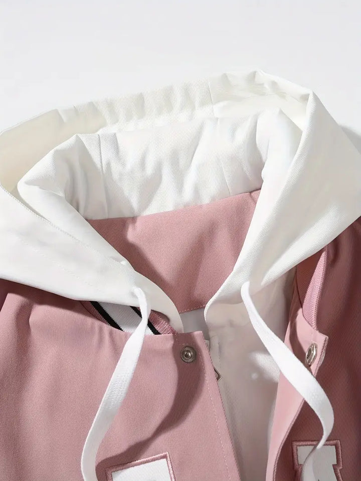 Casual embroidered varsity jacket, a unisex hoodie bomber for spring & autumn fashion.