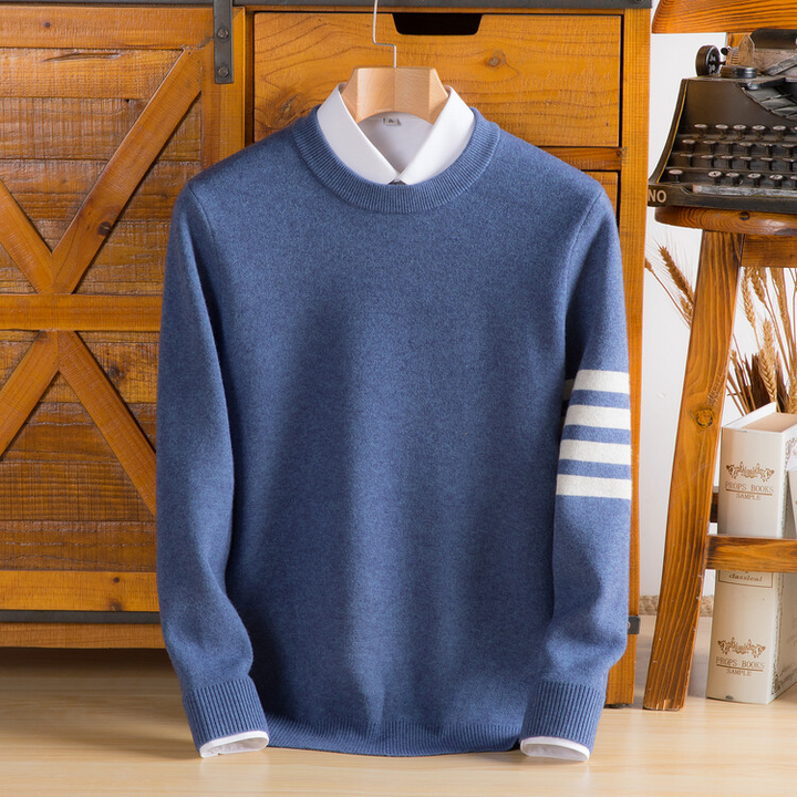 Everyday essential: Unisex Varsity Style Knit Pullover. Cozy knit sweater offering a relaxed fit and casual style.