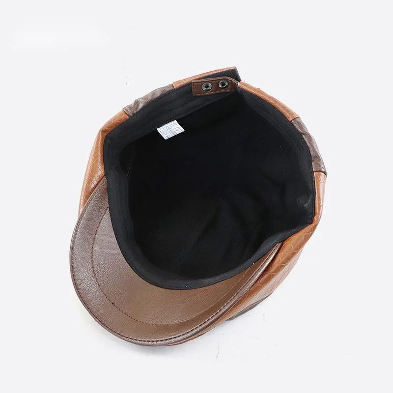 Black & coffee vegan leather adjustable cap, unisex headwear accessory with structured classic style.