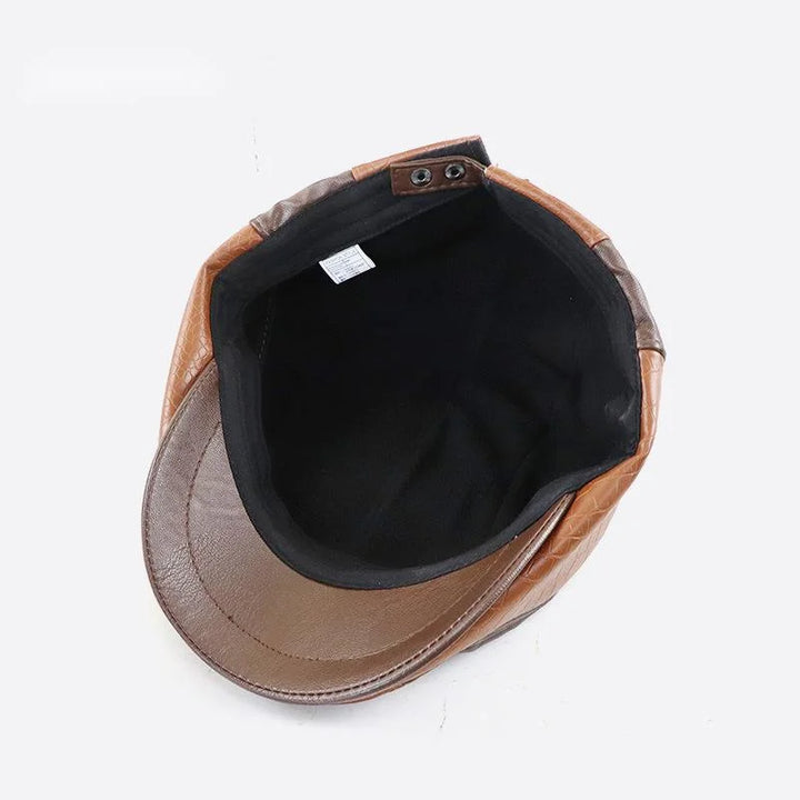 Black & coffee vegan leather adjustable cap, unisex headwear accessory with structured classic style.
