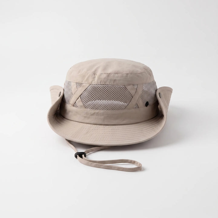 Travel-friendly wide brim hat with ventilation, essential for sun protection on fishing & hiking trips.