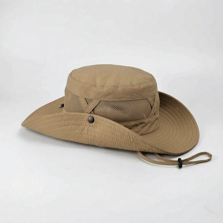 Durable wide brim fishing hat with UV protection & adjustable fit, great for all outdoor enthusiasts.