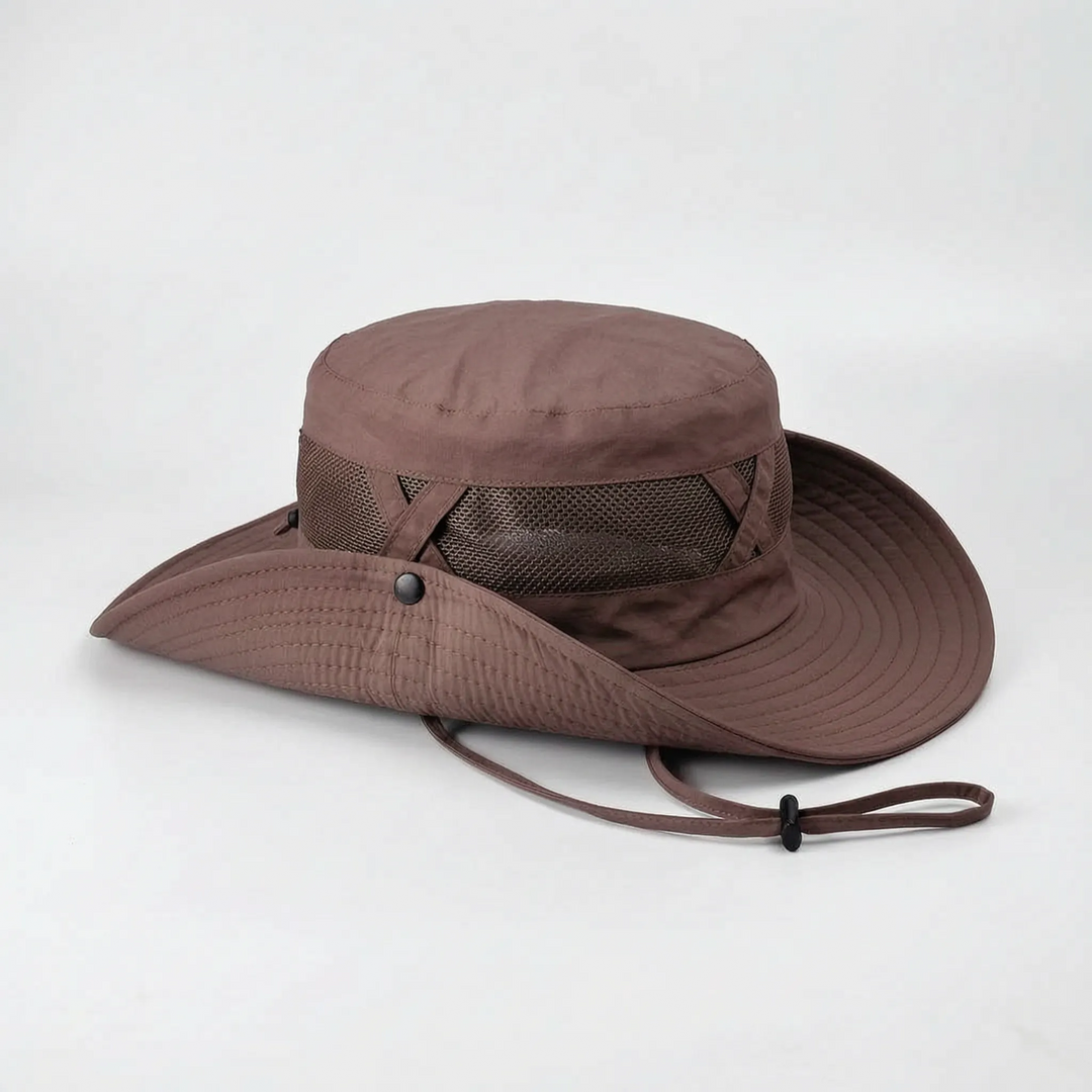 Breathable sun protection hat, unisex wide brim, perfect for fishing, hiking, and garden work.