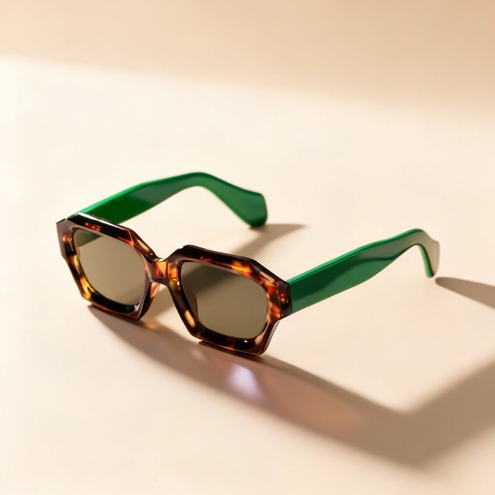 Fashionable tortoiseshell statement sunglasses, unisex eyewear, and sun protection shades.