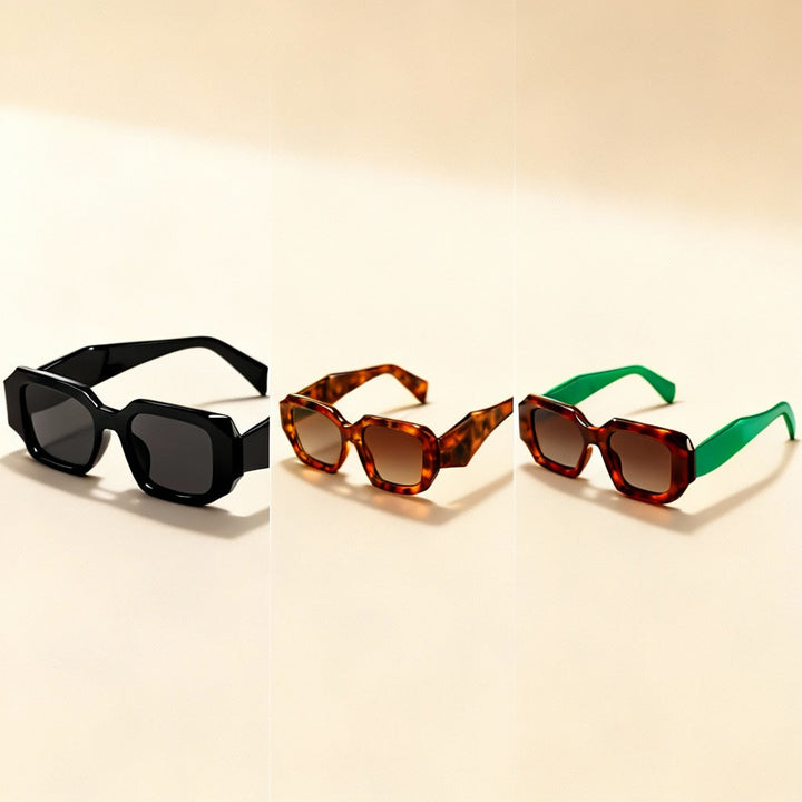 Close-up of bold Ventura statement sunglasses, showcasing stylish frame and UV400 lenses.
