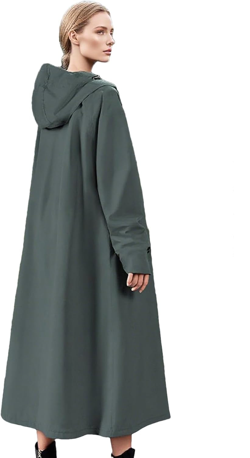 Veridra long raincoat, unisex, lightweight, and windproof, showing its full length for maximum coverage
