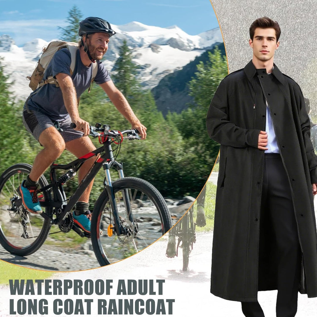 Lightweight Veridra unisex long raincoat in sleek black, packable and windproof for everyday wear