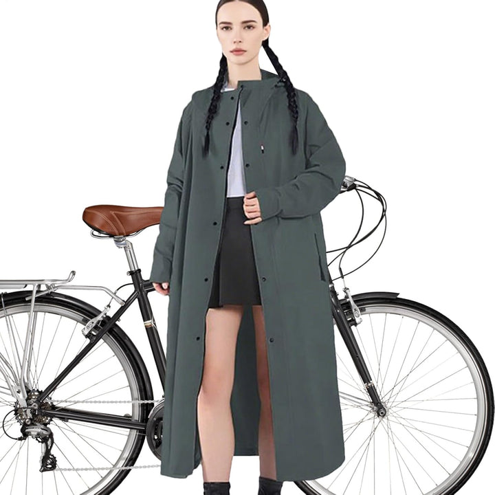 Unisex Veridra long raincoat in vibrant color, waterproof and windproof, perfect for outdoor activities