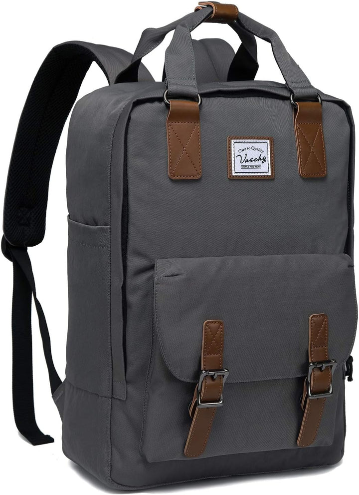 Stylish vintage travel backpack, water-resistant, fits 15.6" laptops, with organizers.