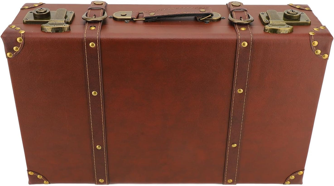 Decorative brown leather vintage travel trunk style carry-on, practical overnight case with secure lock.