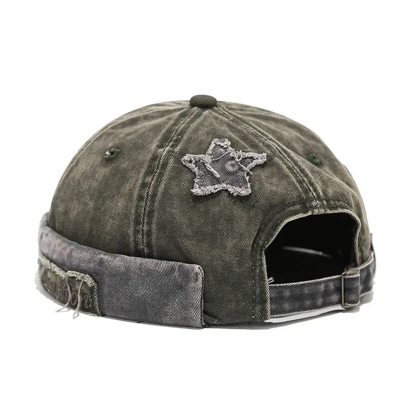 Stylish adjustable vintage distressed star patch dad hat for all genders.