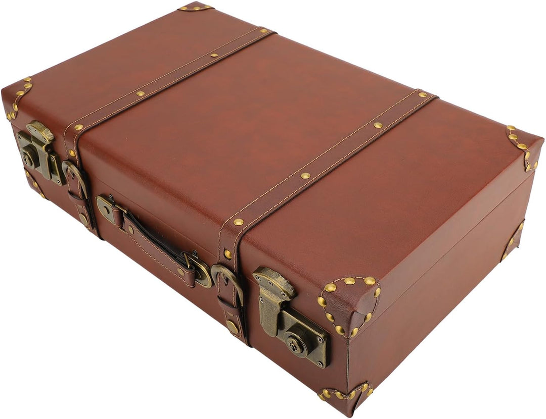 Unisex vintage leather overnight case with alloy lock, front view, for classic travel and decor