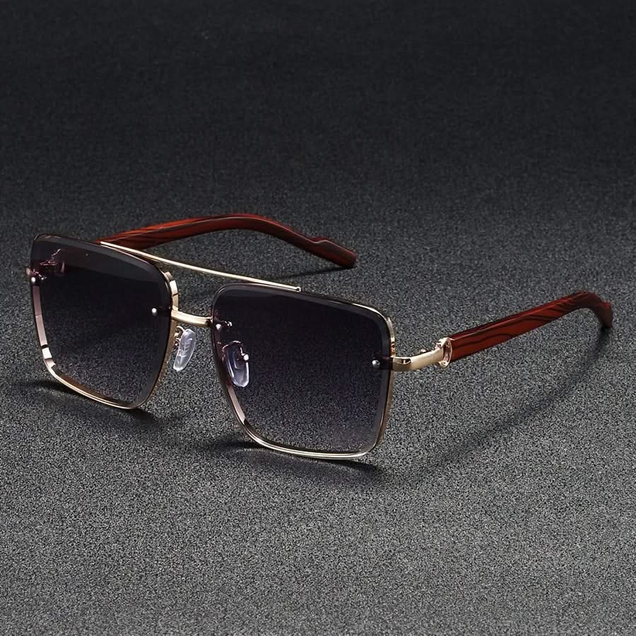 Unisex vintage metal frame sunglasses with wooden arms, offering classic retro style and UV protection.