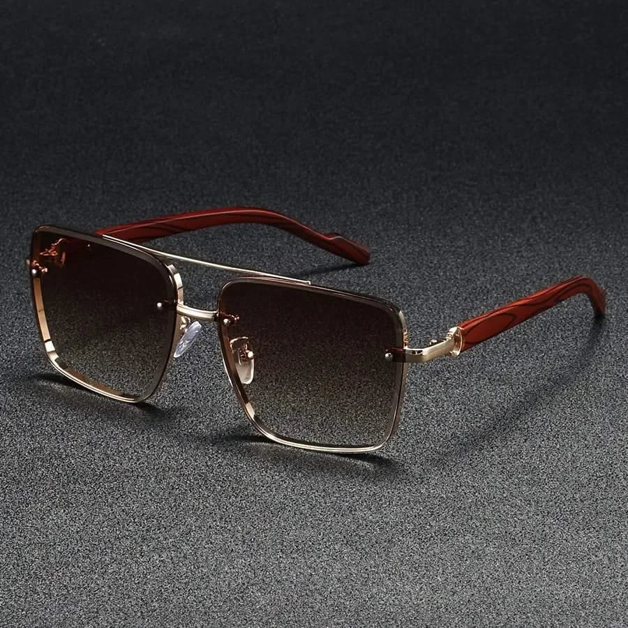 Classic unisex vintage sunglasses, sleek metal frame & natural wooden arms. UV protection, anti-glare.