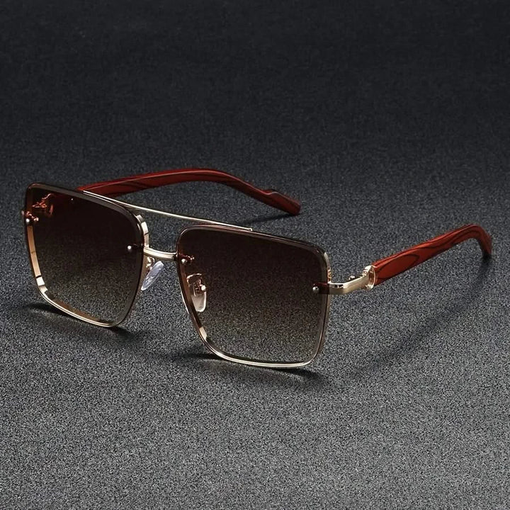Classic unisex vintage sunglasses, sleek metal frame & natural wooden arms. UV protection, anti-glare.