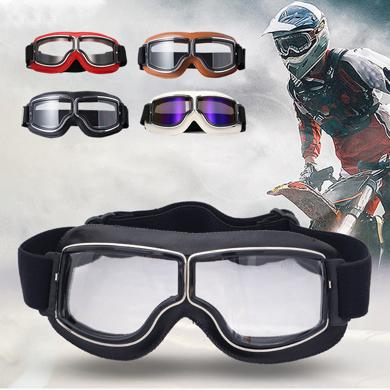 Mirrored lens vintage motorcycle goggles for bright sun & ultimate eye protection.