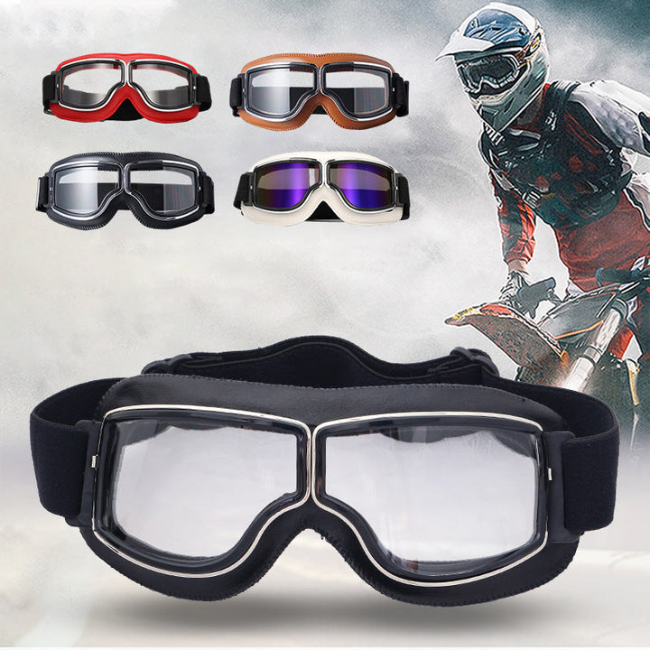 Mirrored lens vintage motorcycle goggles for bright sun & ultimate eye protection.