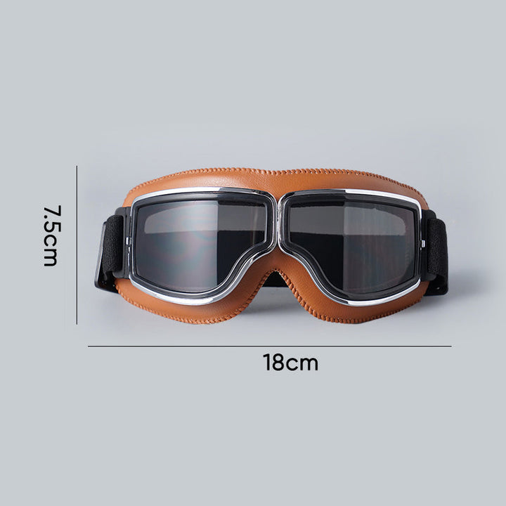 Retro rider accessories: Spectacle-friendly motorcycle goggles with UV protection.
