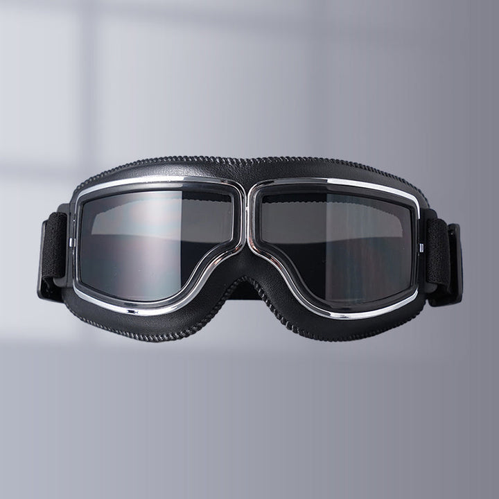 Classic black motorcycle goggles, perfect for wind protection & outdoor sports.
