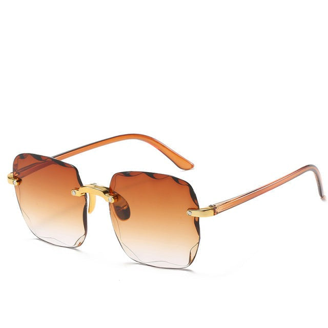 Square frame rimless sunglasses in vintage style, providing UV400 protection & a lightweight, fashionable fit.