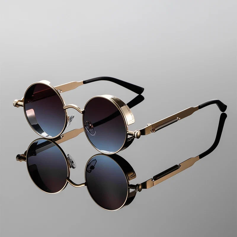 Retro 70s style unisex round sunglasses with fashionable gradient lenses, offering essential UV protection eyewear.