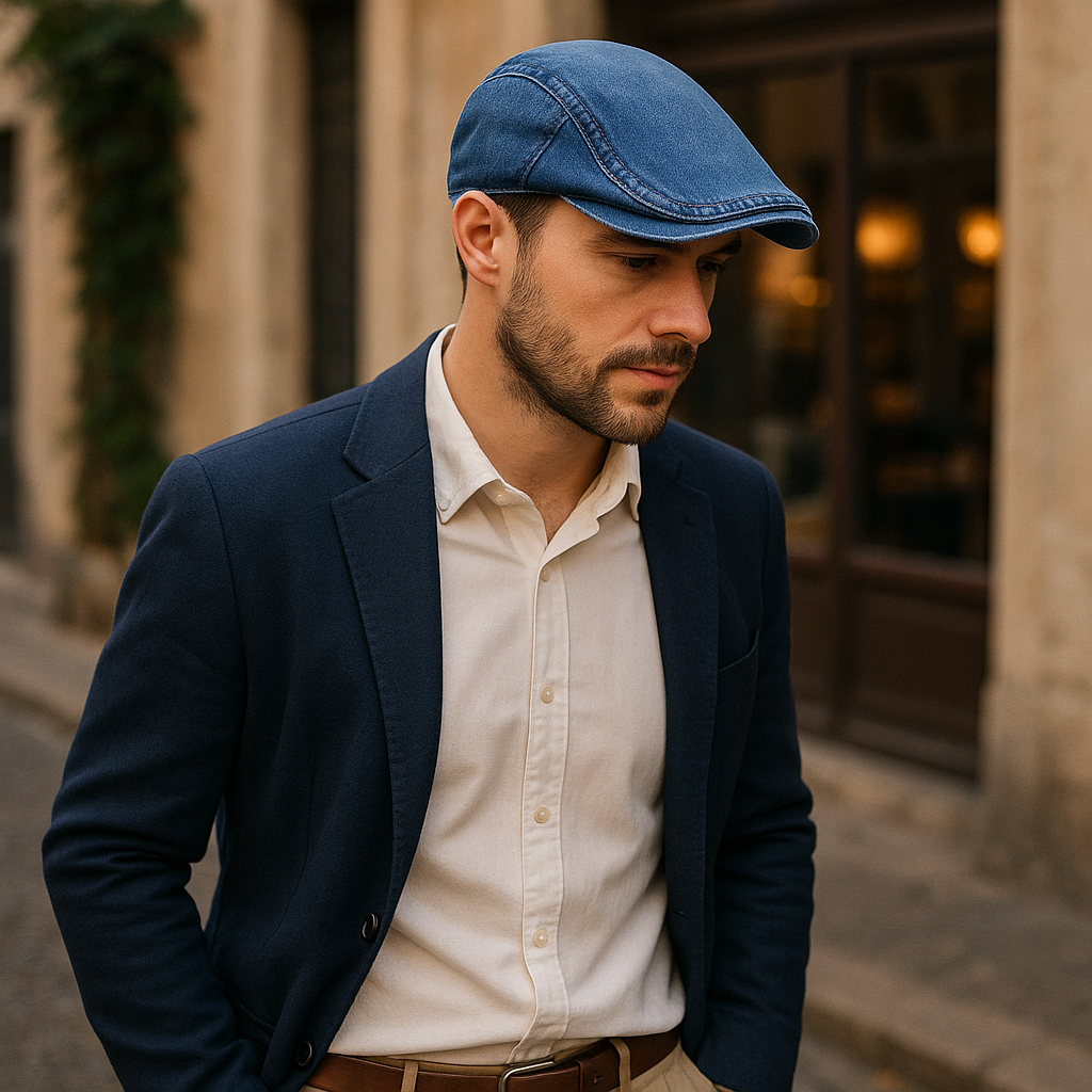Timeless denim ivy cap, unisex design, brings vintage style and comfort to any casual outfit.