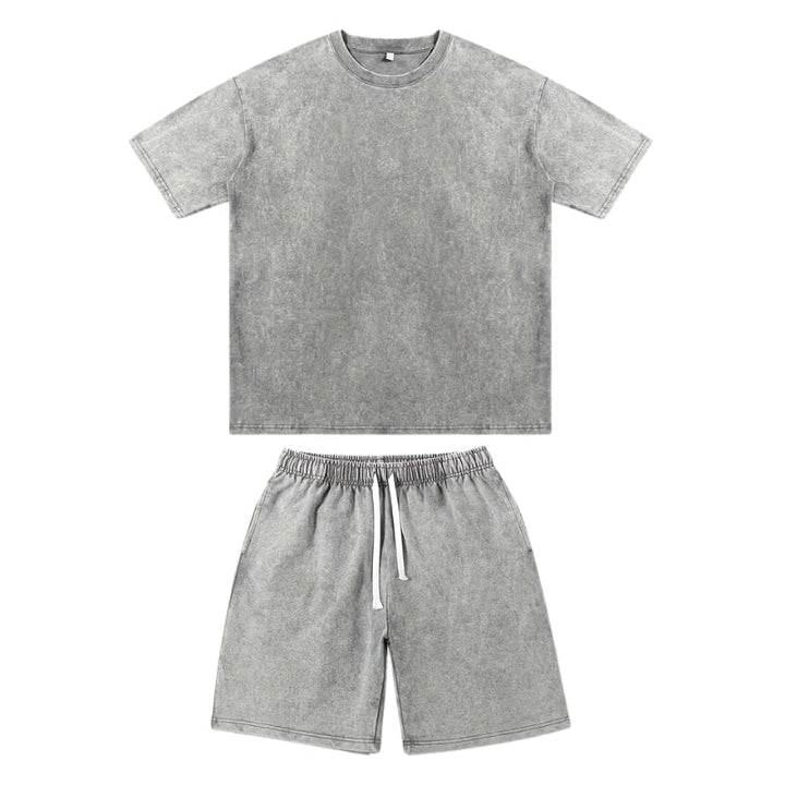 Unisex vintage wash cotton two-piece set, relaxed fit for casual style and comfort.