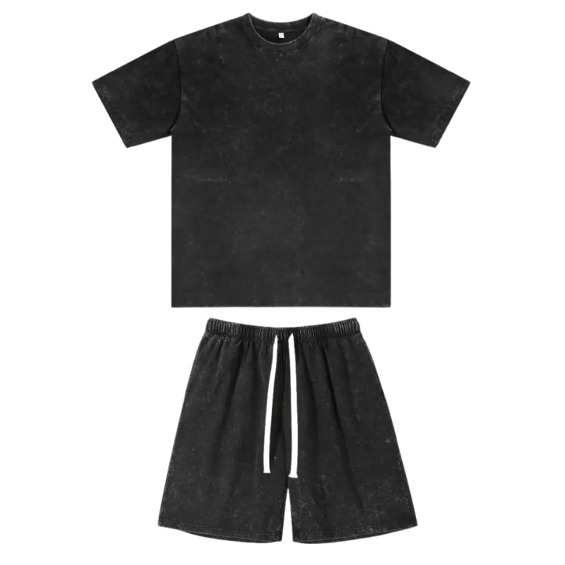 Matching unisex cotton set with vintage wash, offering a stylish relaxed fit for everyday wear.