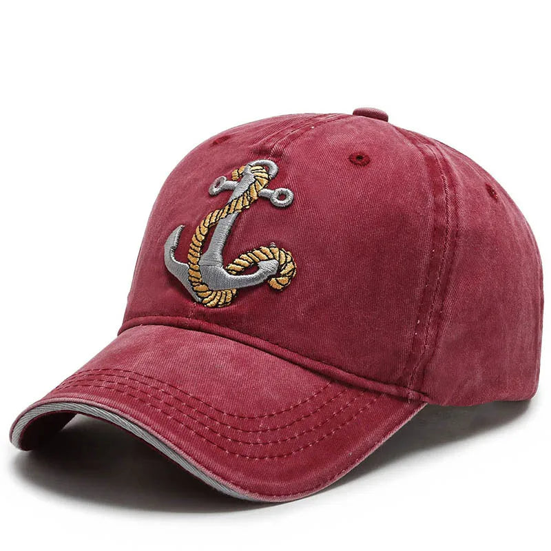 Anchor patch baseball hat. Unisex vintage washed cotton cap, adjustable for men & women. Great for casual outdoor style.
