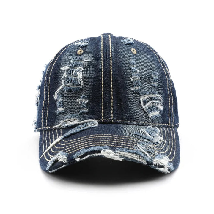 Light blue washed denim hat with vintage style. Adjustable unisex design, perfect summer or casual everyday wear.