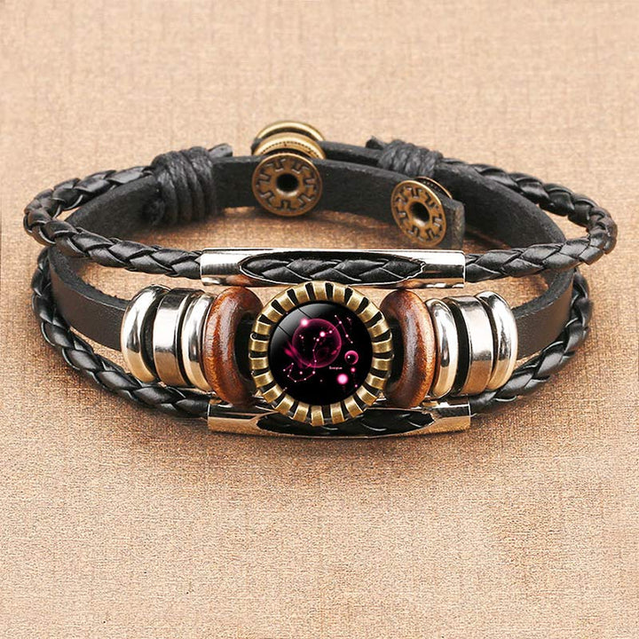 Celestial zodiac charm bracelet, a unisex vintage retro design made of stainless steel for astrology lovers.