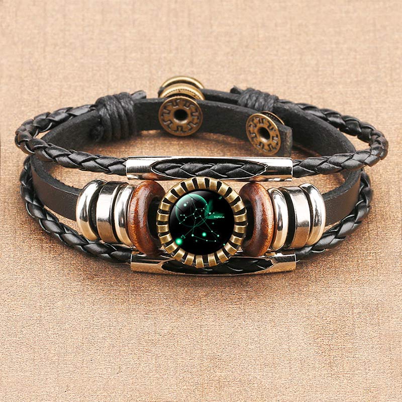 Retro unisex vintage zodiac charm bracelet, a stylish stainless steel accessory for astrological fashion.