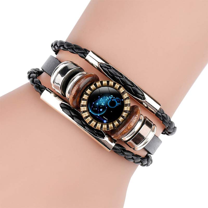 Unique vintage zodiac charm bracelet, a retro unisex astrological accessory with celestial stainless steel design.