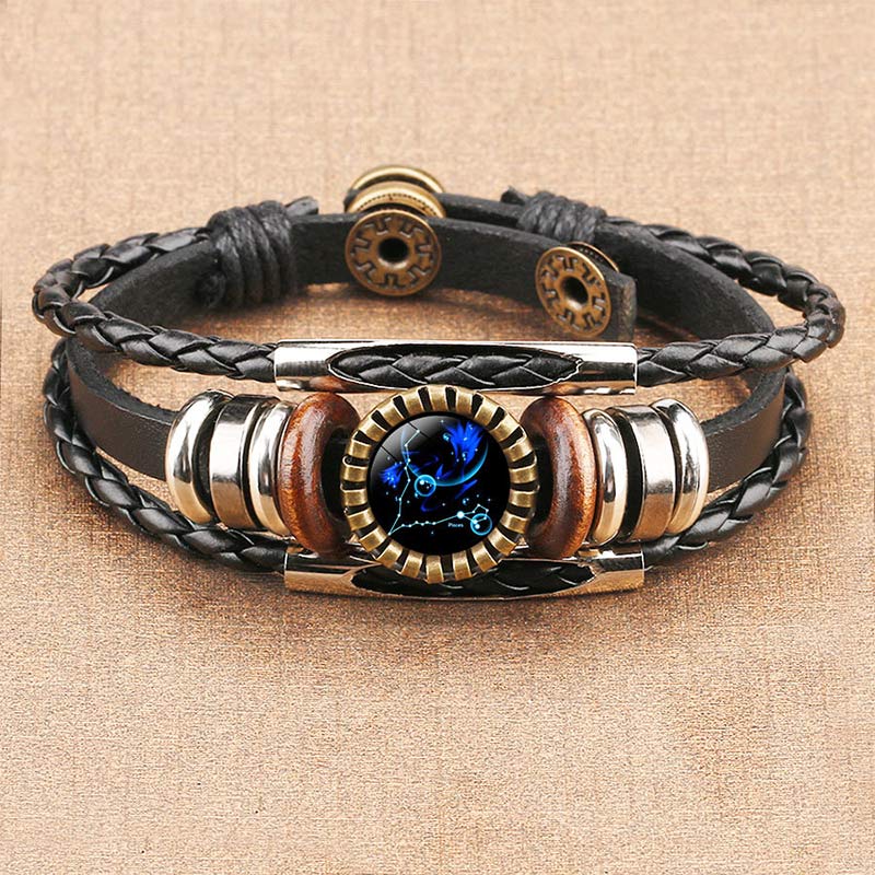 Vintage zodiac charm bracelet featuring celestial design, perfect retro astrology jewelry for men & women.